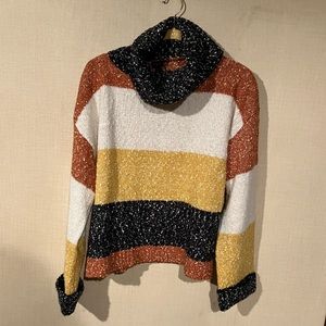 GILI Multi Yarn Striped Oversized Turtleneck - Gold (A01) - M